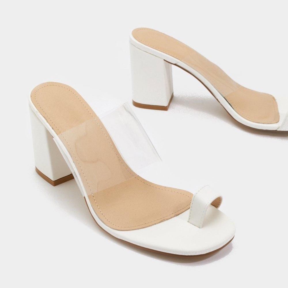 Clear Strap Block Heeled Sandals , size 7
